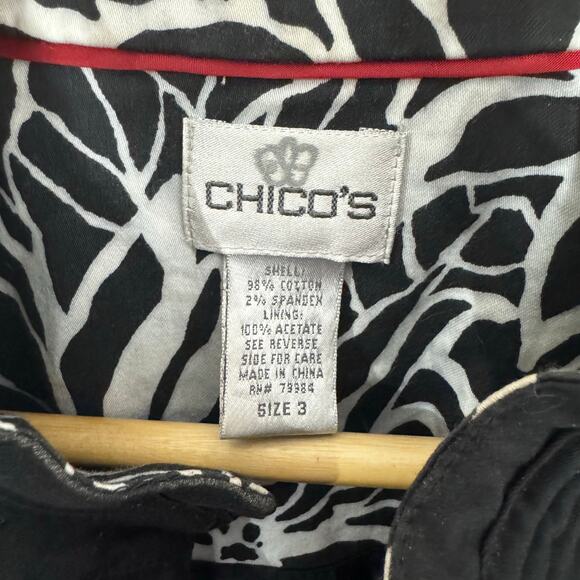 Chicos Size 3 Blazer Jacket Floral Mandarin Collar Hook & Eye Closure - Picture 4 of 7